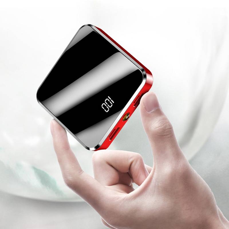 Portable USB-C Charger Box Phone Accessories 20000mAh Portable Mini Power Bank Mirror Screen Digital Disply Poverbank External Battery Pack Powerbank For Smart Mobile Phone
