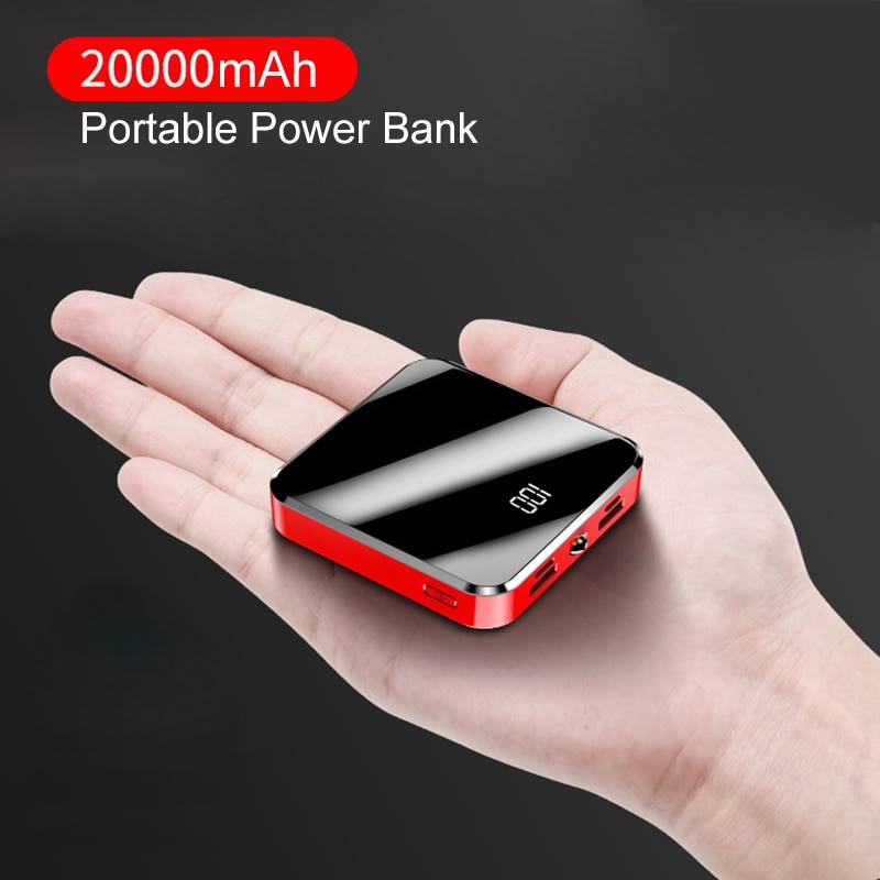 Portable USB-C Charger Box Phone Accessories 20000mAh Portable Mini Power Bank Mirror Screen Digital Disply Poverbank External Battery Pack Powerbank For Smart Mobile Phone