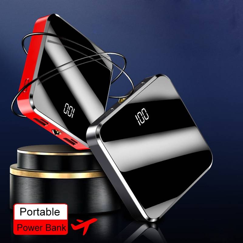 Portable USB-C Charger Box Phone Accessories 20000mAh Portable Mini Power Bank Mirror Screen Digital Disply Poverbank External Battery Pack Powerbank For Smart Mobile Phone