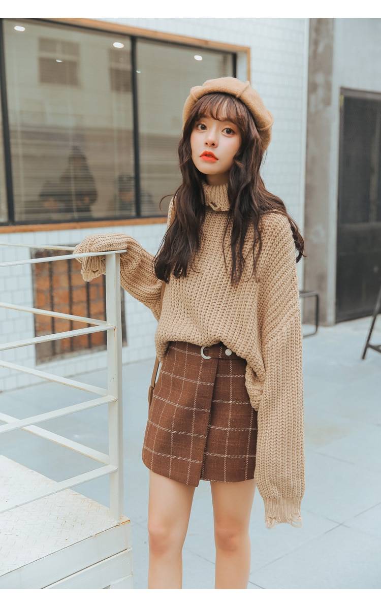 Woolen Vintage Plaid Skirt Apparel Harajuku Style Woolen Plaid Retro Skirts