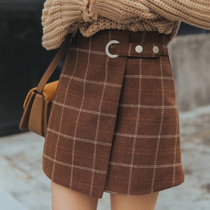 Woolen Vintage Plaid Skirt Apparel Harajuku Style Woolen Plaid Retro Skirts