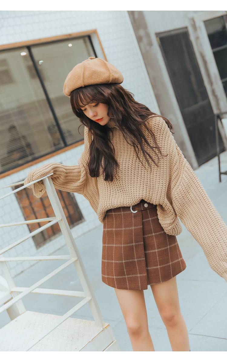 Woolen Vintage Plaid Skirt Apparel Harajuku Style Woolen Plaid Retro Skirts