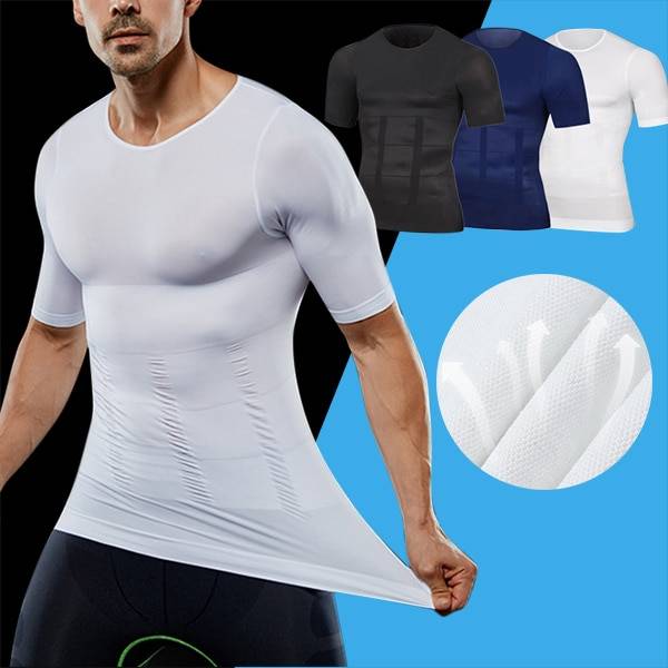 THE ULTRA-DURABLE BODY TONING SHIRT Apparel Best Sellers Men Gynecomastia Corsets Slimming Boobs Body Shaper Compression T-shirt Abdomen Control Big Belly Reducer Posture Corrector DSM Color : Black|Blue|White