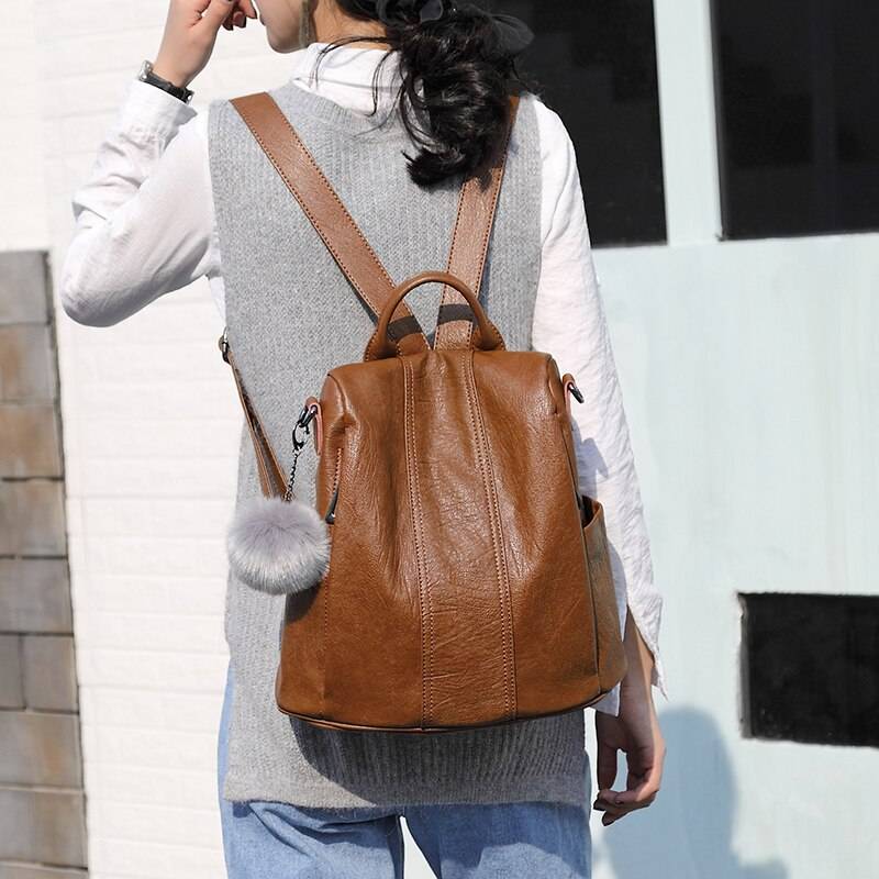 Anti-Theft Multifunction Leather Backpack Backpacks & Bags Vfemage High Quality Leather Backpack Women Multifunction Backpacks Small Anti Theft Bagpack Girls Fashion School Bag Sac a Dos Color : Black|Brown