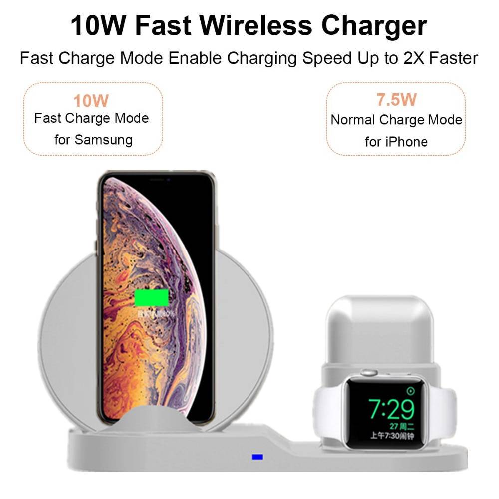 3-in-1 Wireless Charging Dock Station Phone Accessories 3 in 1 10W Fast Wireless Charger Dock Station Fast Charging For iPhone XR XS Max 8 for Apple Watch 2 3 4 For AirPods For Samsung Ships From : China|United States
