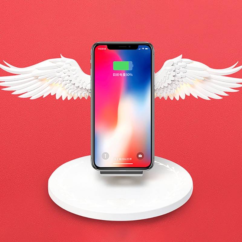 Angel Wings Wireless Charger Phone Accessories 10W Wireless Charger Angel Wings Night Light Mobile Phone Wireless Charger for Android Apple USB Fast Charge with Night Light Plug Type : UK|IT|JP|RSA