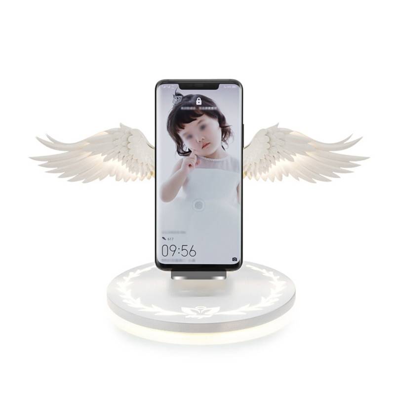 Angel Wings Wireless Charger Phone Accessories Color: White 10W Wireless Charger Angel Wings Night Light Mobile Phone Wireless Charger for Android Apple USB Fast Charge with Night Light Plug Type: UK