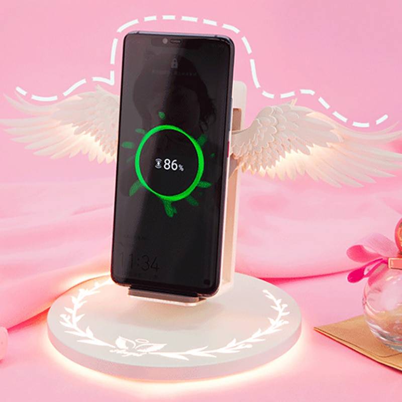 Angel Wings Wireless Charger Phone Accessories 10W Wireless Charger Angel Wings Night Light Mobile Phone Wireless Charger for Android Apple USB Fast Charge with Night Light Plug Type : UK|IT|JP|RSA