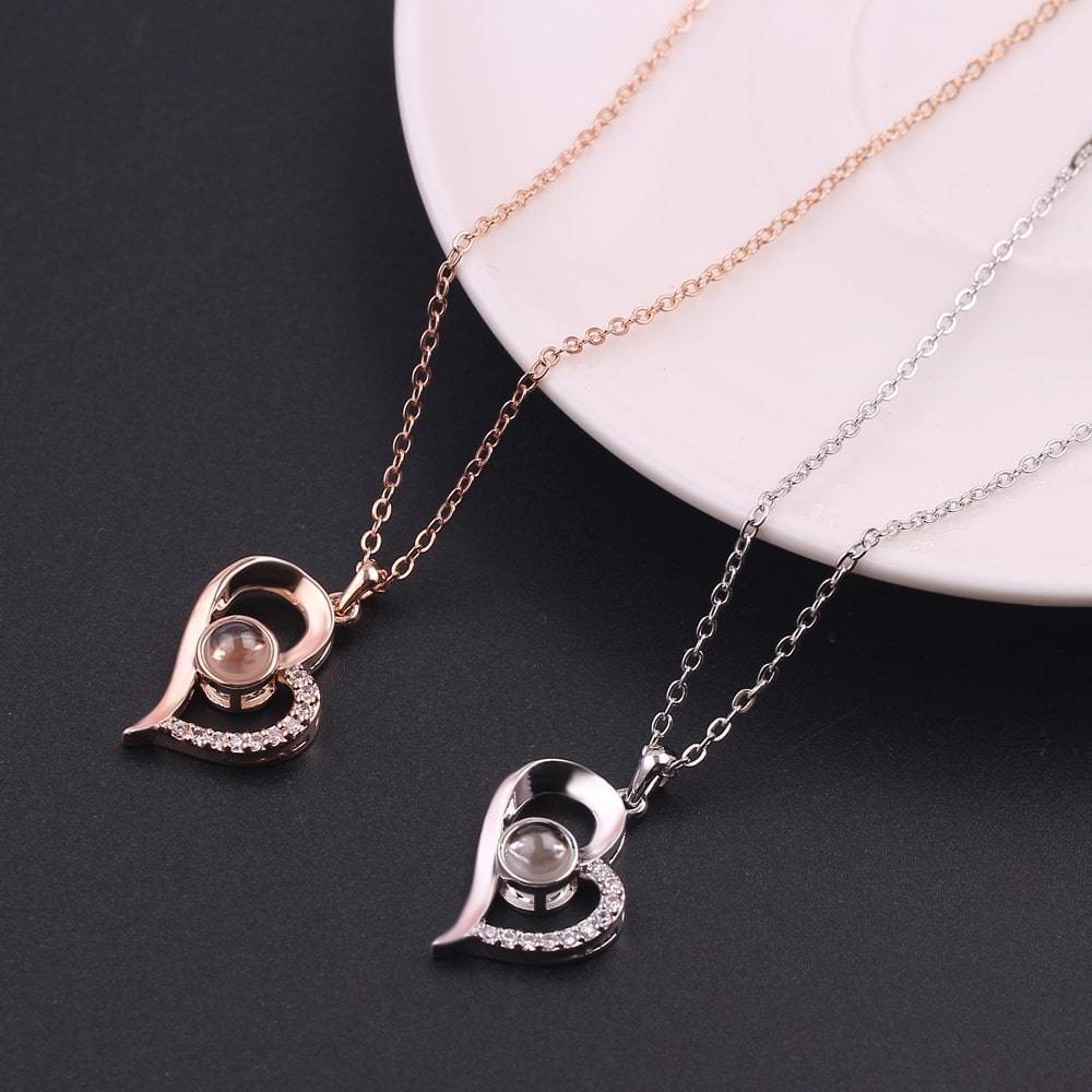Metal “I Love You” Phrase Projection Pendant Necklace Jewelry Metal