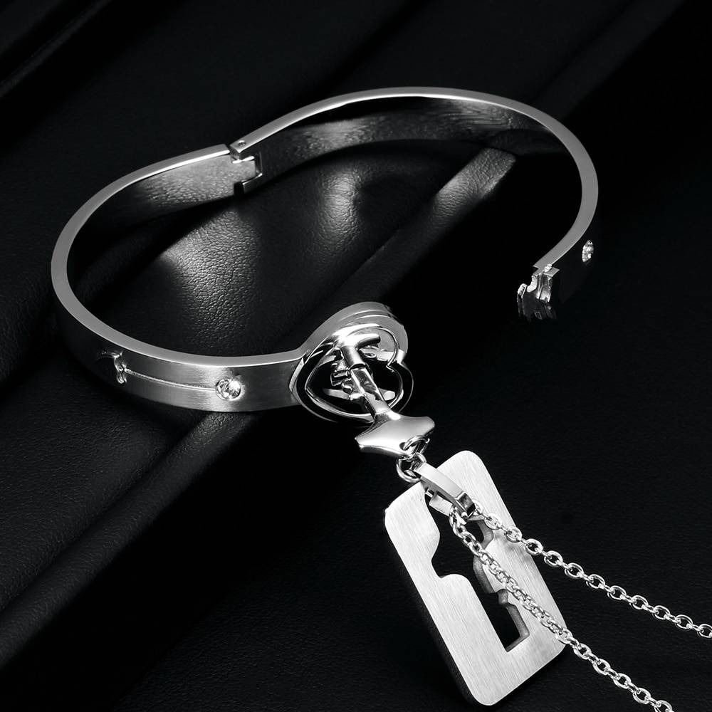 Heart Lock Bracelet & Key Necklace For Couple Jewelry Heart Lock Bracelet & Key Necklace For Couple Jewelry