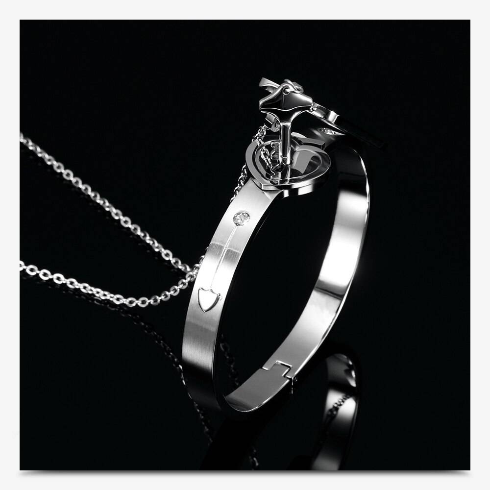 Heart Lock Bracelet & Key Necklace For Couple Jewelry Heart Lock Bracelet & Key Necklace For Couple Jewelry
